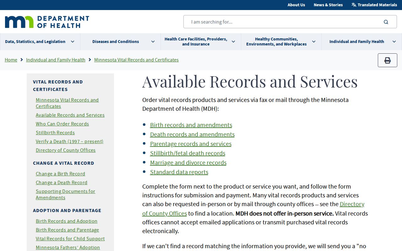 Northfield resident lookup vital records application